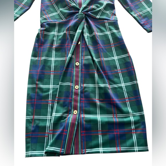 GRETCHEN SCOTT TWIST & SHOUT SCUBA DRESS NWT SIZE LARGE MIDDLETON PLAID GREEN - Picture 4 of 12